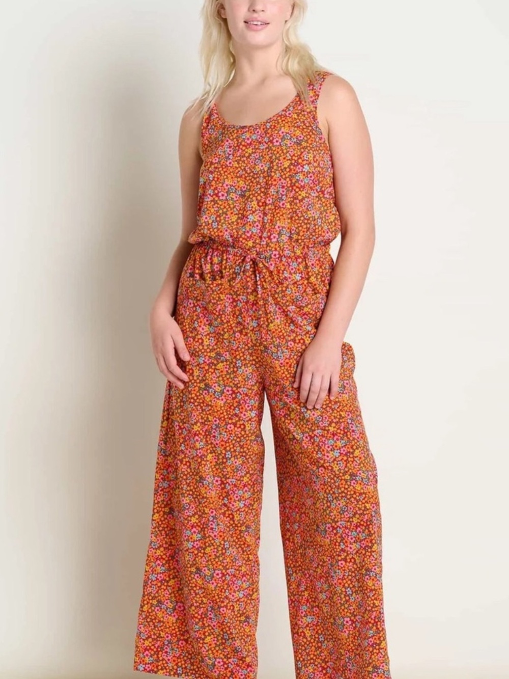 NWT Toad & Co Women’s Sunkissed Livvy Jumpsuit in Orange Pink Floral size Large